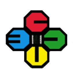 Picture of 4 multi-colored octagon shapes, red, blue, green and yellow